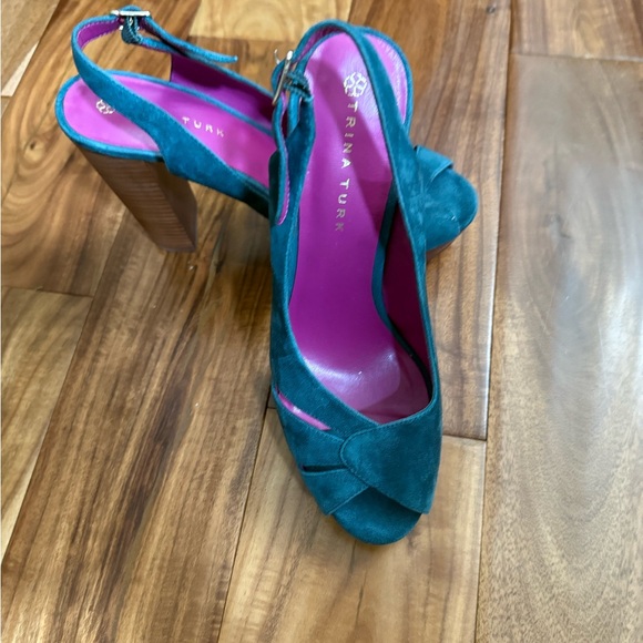 Trina Turk Teal Peep-Toe Heels - Picture 1 of 7